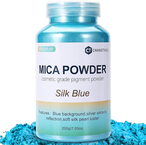 Mica Powder,7.05OZ(200g),Silk Blue Mica Powder Pigment for Epoxy Resin,Lip Gloss,Paint,Dye,Soap Making,Nail Polish,Candle Making,Bath Bombs(Silk Blue)