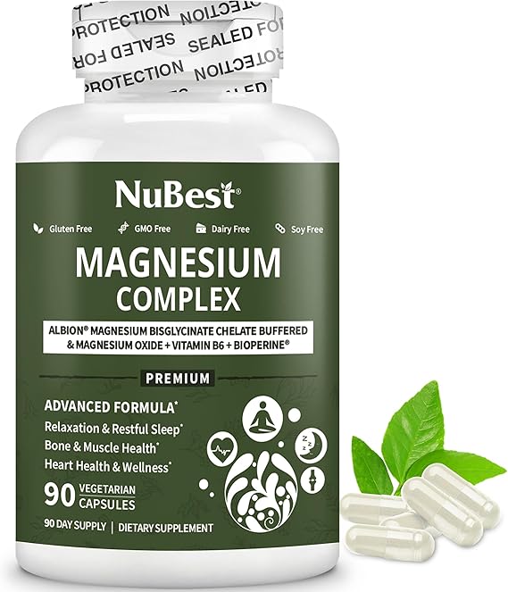 Magnesium Glycinate Chelate Complex with Albion Magnesium Bisglycinate Chelate, Vitamin B6 & BioPerine for Bone, Muscle, Natural Sleep, Nerve Function, Brain Booster | 3 Months Supply