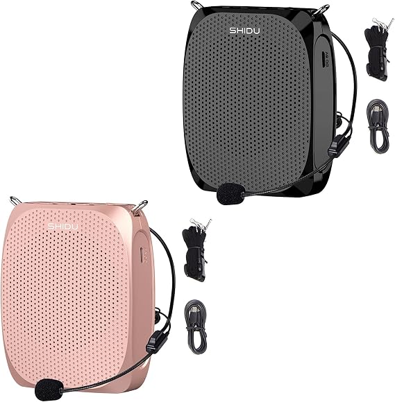 SHIDU Voice Amplifier Mini PA System Speaker with Microphone Headset (Black & Rose Gold)
