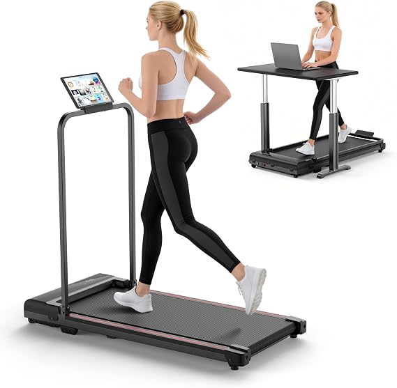 Walking Pad Treadmill for Home - Foldable Treadmills with Handle Bar Mini Portable Walk Pads Under Desk Small Spaces Compact Folding Electric Treadmills Office Walking and Running Machine Terluxra