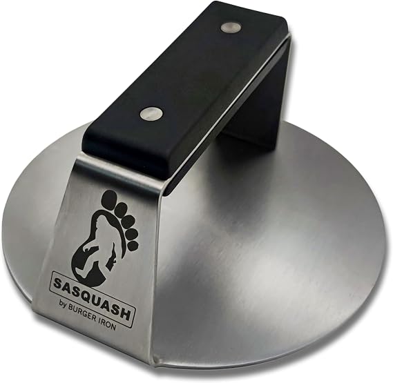 Sasquash Smash Burger Press, Round Stainless Steel, Flat Handle Tool 6 inch