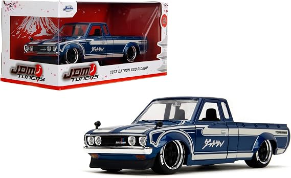 Jada Toys JDM Tuners 1:24 Scale Die-Cast 1972 Datsun 620 Pickup Opening Doors, Detailed Interior, Rubber Tires, Collectible for Ages 8+(Gloss Blue)