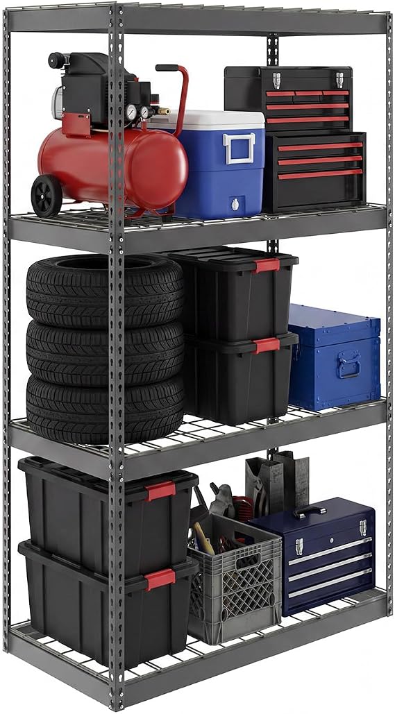 SafeRacks Steel Garage Shelving Rack, 300lb/Shelf, Hammertone (24x48x84)