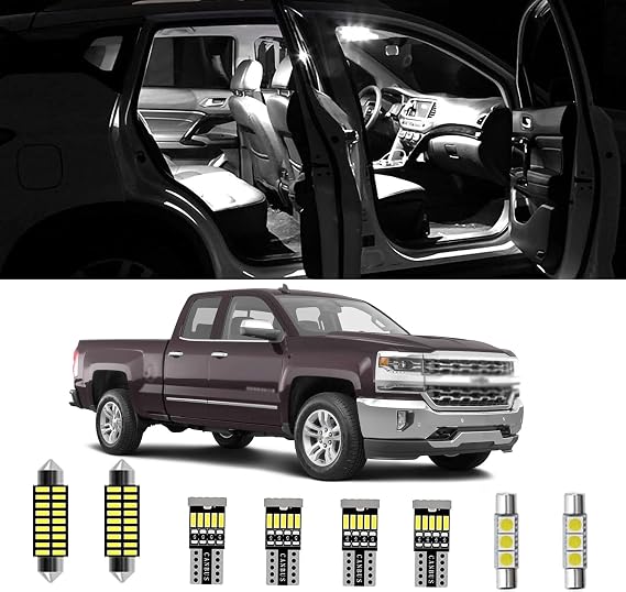 AWALITED 12pcs Chevy Silverado Interior LED Lights Kit Super Bright LED Map Dome Light Bulbs Replacement for 2007 2008 2009 2010 2011 2012 2013 Chevy Silverado all models