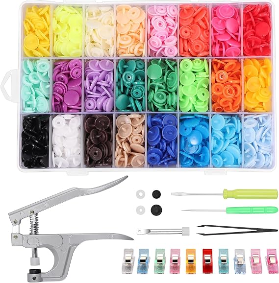 KAMTOP Snap Pliers Set, 408 Sets T5 Plastic Snap Buttons Kit, 24 Colors
