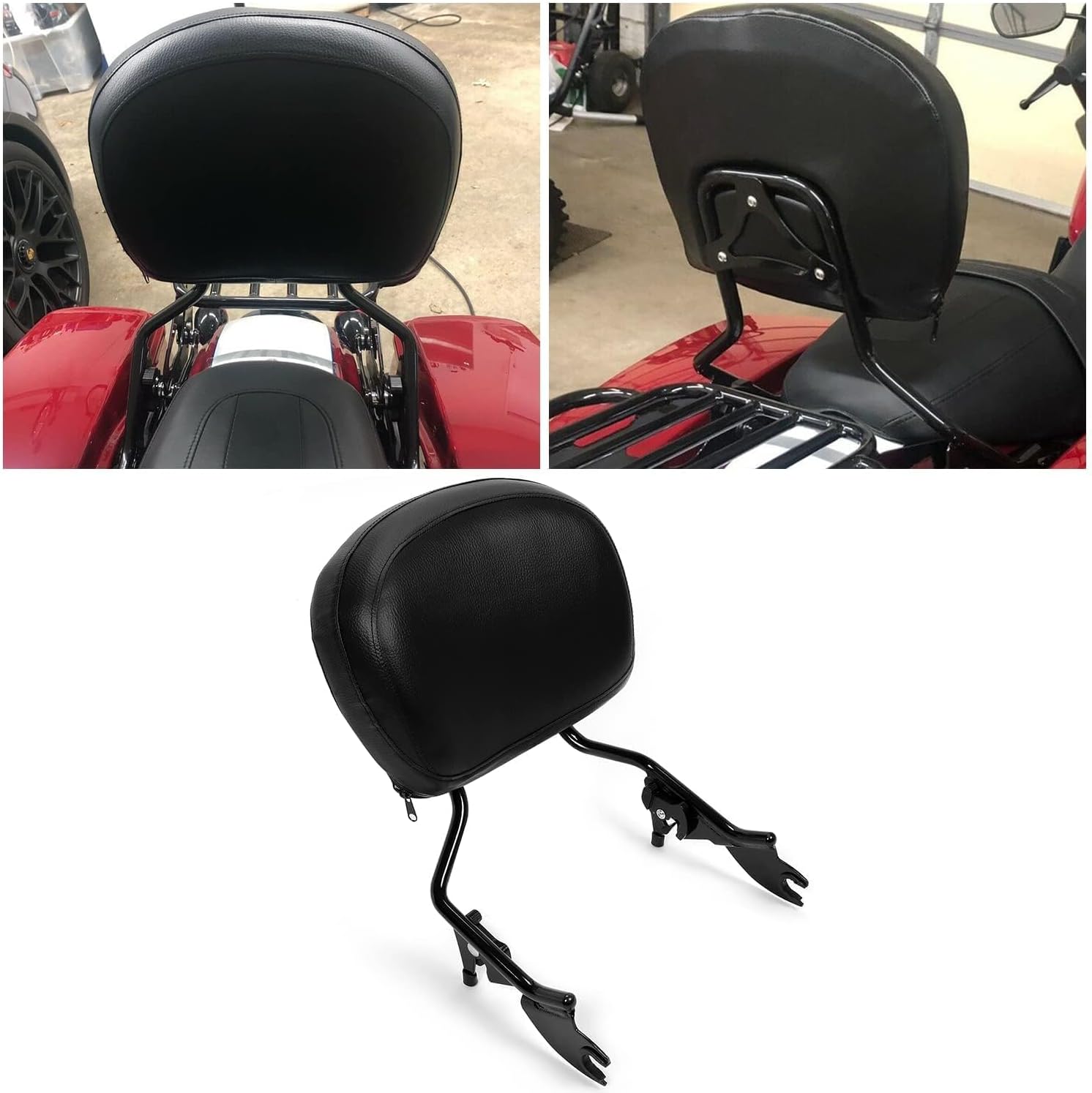 KUAFU Adjustable Backrest Sissy Bar With Leather Pad Detachable Compatible with 2009-2024 Harley Davidson Touring Road King Street Glide Electra Glide Road Glide Ultra Limited Black