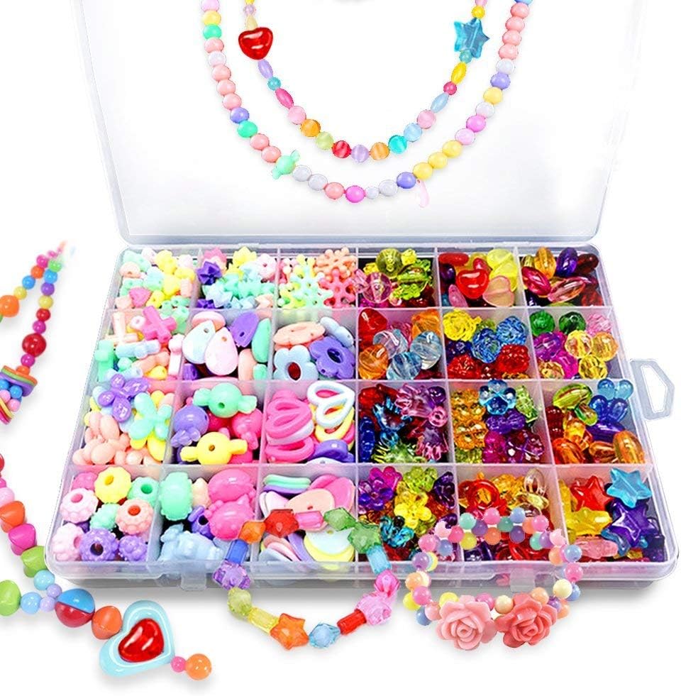 HUATK Beads for Jewelry Making Kids - Crafts Gift for Girls Colorful Plastic Beads Make Necklace Bracelet Ring Earring