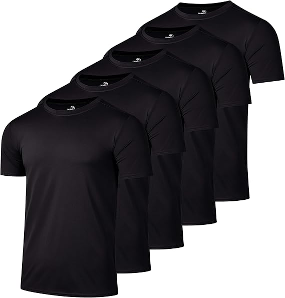 Real Essentials 5 Pack: Men's Dry-Fit Short Sleeve Crew Neck T Shirts Fitness Running Gym Workout Cool Exercise Athletic Tee