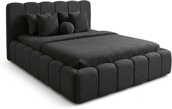 Luxury Cloud Teddy Boucle With Or Without Ottoman Storage Bed Frame 40 in Panel Headboard With Optional Mattress (Grey Boucle, 4ft 6in double+Gas lift)