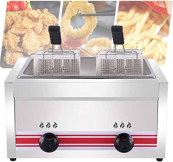 Double Cylinder Gas Fryer, Deep Fryer Pot with Basket, Commercial Deep Fryer Electric, The Most Compact & Convenient to Deep Fry Comfort Food, Removable Oil-Container,Singlecylinder20L
