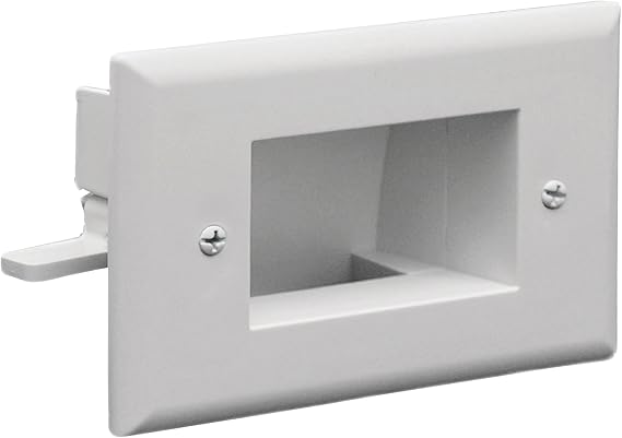 DATA COMM Electronics 45-0009-WH Easy Mount Recessed Low Voltage Cord Plate, Outlet Box, In Wall Cable Management Slim Fit for Tight Spaces, Home TV Theater, White, 4.88" H x 3.22" W x 1.41" D