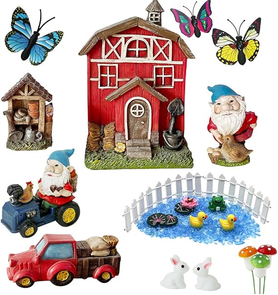BangBangDa Miniature Fairy Garden Accessories - Garden Gnome Figurines House Set of 22PCS - Outdoor Resin Mini Gnomes Statue for Plant Pots Decor, Women Gardening Lover Birthday Gift