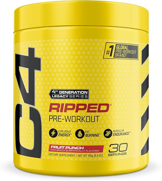 Cellucor C4 Ripped Pre Workout Powder Fruit Punch - Creatine Free + Sugar Free Preworkout Energy Supplement for Men & Women - 150mg Caffeine + Beta Alanine + Weight Loss - 30 Servings
