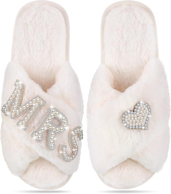 Xtinmee Mrs White Bride Slippers for Wedding Day for Women
