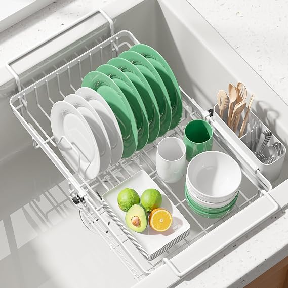 Kitsure Expandable in-Sink or Over-Sink Dish Drying Rack, Large, White