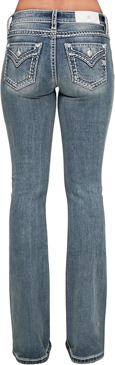 Miss Me Women's Sloane Border Stitched Faux Flap Pockets Mid-Rise Bootcut Jeans