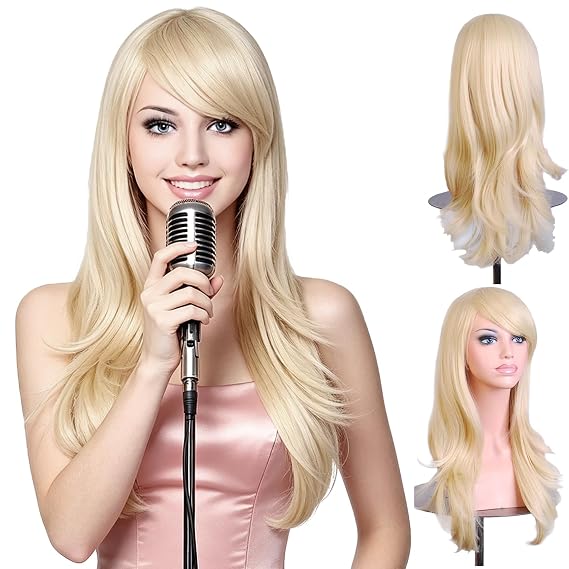 BERON Light Blonde Wigs 28 Inches Blond Wig Long Wavy Blonde Wig Cosplay Costume Wigs Wig Cap Included