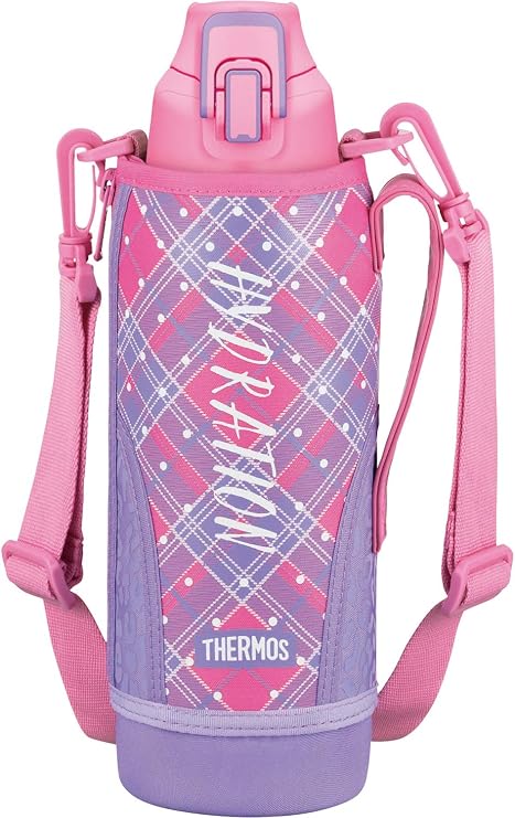 Thermos FHT-1000F P-CH Water Bottle, Vacuum Insulated Sports Bottle, Pink Plaid, 0.3 gal (1.0 L)
