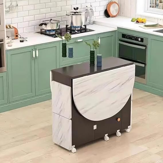 Drop Leaf Dining Table Set 5 Pieces,Convertible Drop-Leaf Kitchen Table with Storage,with 6 Wheels Dining Table,Multipurpose Space Saving Foldable Dinner Table for 4-6,for samll Spaces Tables Set