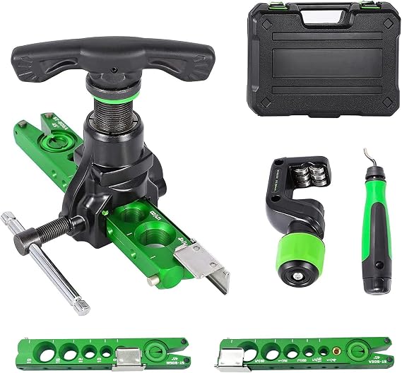 Flaring Tool Kit 1/4-3/4 Pipe Flare Tool, 45 Eccentric Flaring Tool with Pipe Cutter & Deburring Tool,for Soft Copper/Aluminum/Brass Steel Pipes