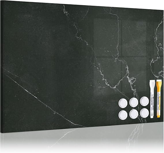 Decorative Magnetic Board for Wall, 24''x18'' Dry Erase Board, Black Marble