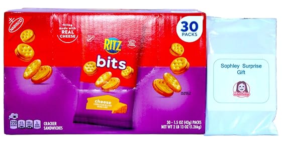 Ritz Bits Cheese Cracker Sandwiches 30 Packs, 1.5 oz Each & a Sophley Gift Surprise