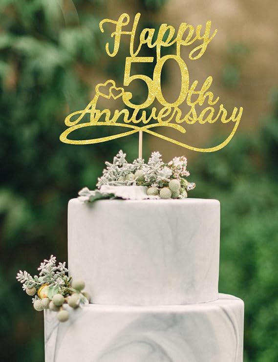 Happy 50th Anniversary Cake Toppers - 50th Wedding Anniversary Decorations, 50 anniversary cake topper, 50 Anniversary Party,50 year anniversary decorations Fifty
