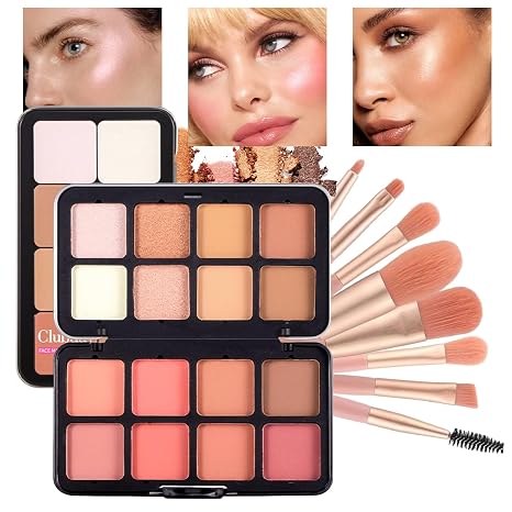 16 Colours Blush Make-Up Palette Rouge Contour Highlighter with Powder Brush Set - Fine Matte and Shimmering Texture