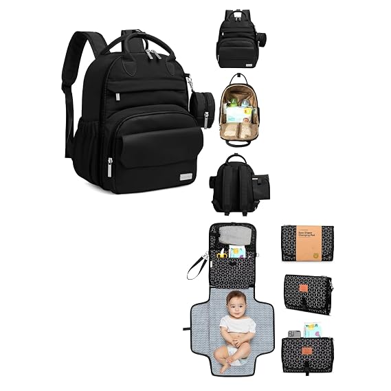 KeaBabies Diaper Bag Backpack and Portable Diaper Changing Pad - Multifunctional Travel Diaper Back Packs, 12L Maternity Baby Changing Bags - Waterproof Foldable Baby Changing Mat