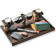 Shanik Engraved Mens Valet Tray Acacia Wood Catch All Organizer for Nightstand & Dresser Top, Custom Personalized Gift for Him, Groomsmen, Birthday, Fathers Day, Minimalist Mens Storage Tray