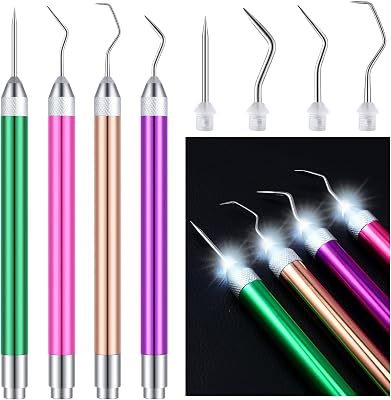 Leriton 4 Pcs LED Weeding Tools for Vinyl with Light Weeding Tool with 5 Different Hooks Lighted Pin Pen Tool for Removing Iron on Tiny Vinyl Paper Crafting Silhouettes DIYMixed Color