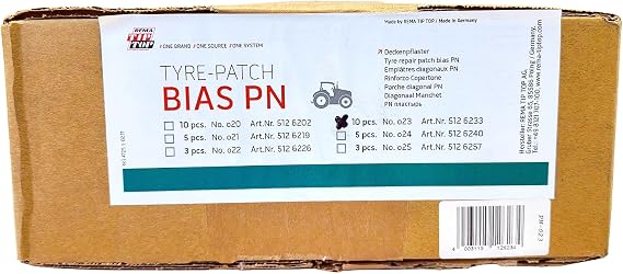 Rema Tip Top Premium PN-23 Tire Patch, 10 Units of 10 inch 6 Ply Vulcanizing Bias Tire Patches for Rear Agricultural Farm Bias Tires with Fully Integrated Blue Bonding Layer