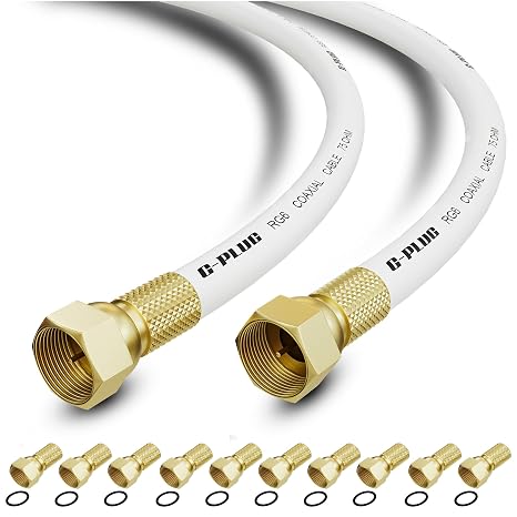 G-PLUG 30m RG6 Coaxial Cable Connectors Set High-Speed Internet, Broadband and Digital TV Aerial, Satellite Cable Extension Weather-Sealed Double Rubber O-Ring and Compression Connectors White