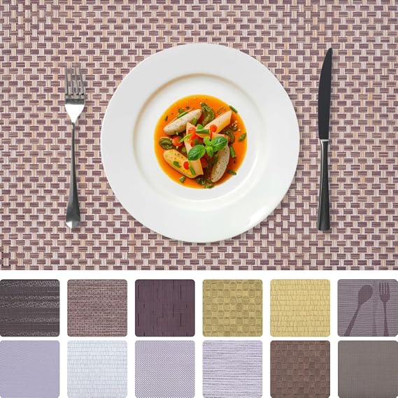 Decozen Placemats Set of 4 Vinyl Placemats Table Protector for Kitchen Decor & Home Decor, Scratch & Heat Resistant Place mats Washable Wipeable Table Mats for Indoor Outdoor Use 18x12 Inch Beige