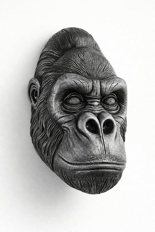 Root Made Gorilla Head Wall Decor: Black & Silver, Hand-Painted Modern Art for Gamer, Home, Office