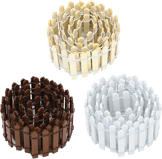 ONEST 105 Inches Mini Fairy Garden Fence, 3 Pieces DIY Small Wood Decorative Picket Fence Miniature Ornaments for Dollhouse Home Plant Pot, Brown White Natural Color
