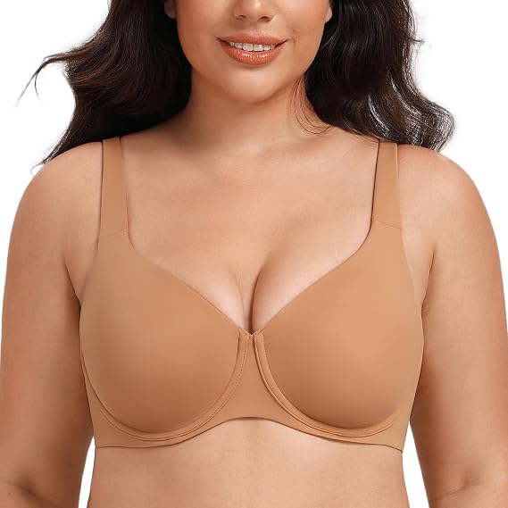 MELENECA Women's Plus Size Minimizer Underwire Full Coverage Unlined Seamless Cup Bras