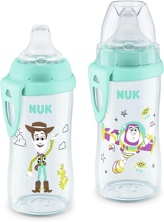 NUK First Choice Toy Story Active Cup 2.0, 10oz. Soft Spout Sippy Cup with On-the-Go Carry Clip, Lightweight, Leak Proof, Spill Proof Cup, 2-pack