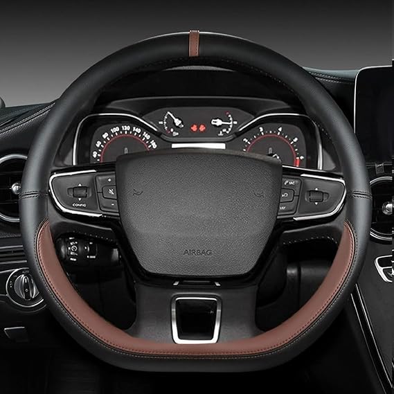 Car Steering Wheel Cover for Citroen C-Elysee 2012-2016, Handle Covers All Inclusive Steering Wheels wrap Anti-Slip Breathable Interior Accessories,D/Coffee