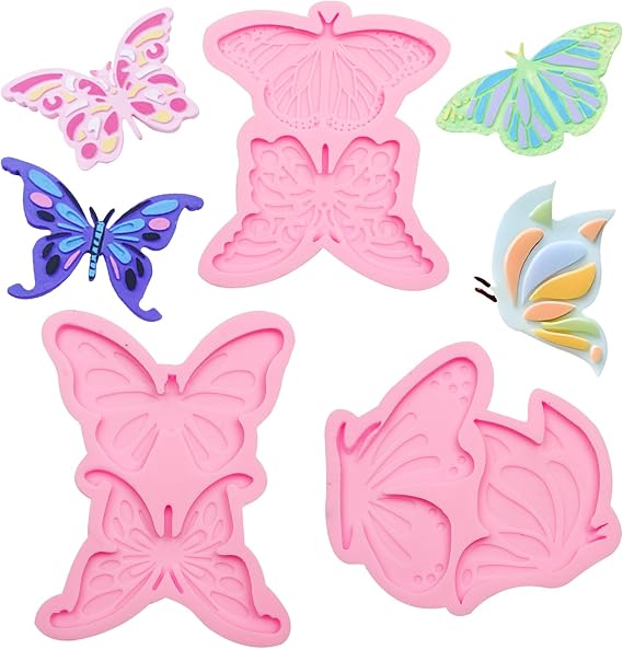 Butterfly Silicone Fondant Molds, Set of 3, Pink, for Cake Decorating Candy Chocolate Resin Crafts