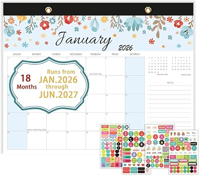 Calendar 2026-2027, Monthly Desk Calendar from Jan 2026 to Jun 2027, 15 x 12, Large Desktop Calendar Monthly, Perfect for Home or Office, Floral Desk15 x12