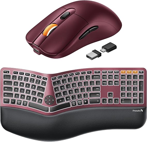 ProtoArc EK01 Plus Ergonomic Keyboard & EM15 Bluetooth Wireless Mouse