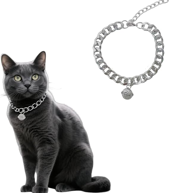 Silver Cat Chain Collar with Bell(Silver, S)