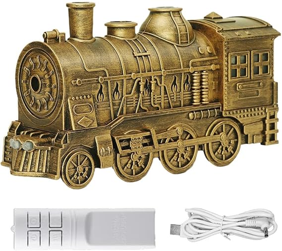 Essential Oil Diffuser Train Diffuser 300ml, Steam Train Essential Oil Diffuser with Lights Humidifier Quiet Auto Off Aromatherapy Diffuser Cool Mist Aromatherapy(Copper Colored)