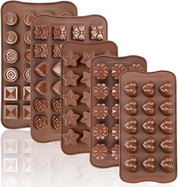 JOERSH Silicone Chocolate Mold Set, 5Pcs, 93-Cavity | Non Stick, For Candy, Fat Bombs Snacks, Truffles, Candle, Soap, Wax Melts, Square Round Heart Star Flower Shaped