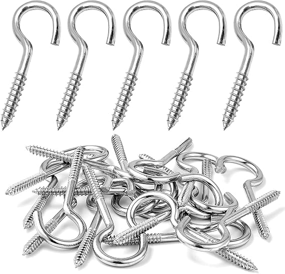 MOGADEE® Pack of 30 Screw Hooks, Stainless Steel, Ceiling Hooks, Hook Screw, Screw-In Hooks, Robust Cup Hooks (M4-50 mm)