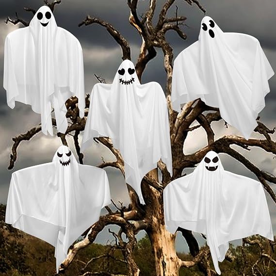 5 Pack 31.5" Halloween Hanging Ghosts Halloween Decorations Outdoor, Cute Flying Ghost Party Decorations for Front Yard Patio Lawn Garden Holiday Decors
