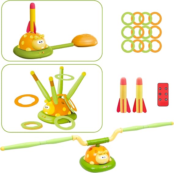 Multi-Functional Game Sports Machine, Kid Ladybug Fitness Machine Toy,Obstacle Course/Stomp Rocket Launch/Ring Toss/Musical Jump Toys with Remote Control, Outdoors Toys for 3-8 Years Boys Girls