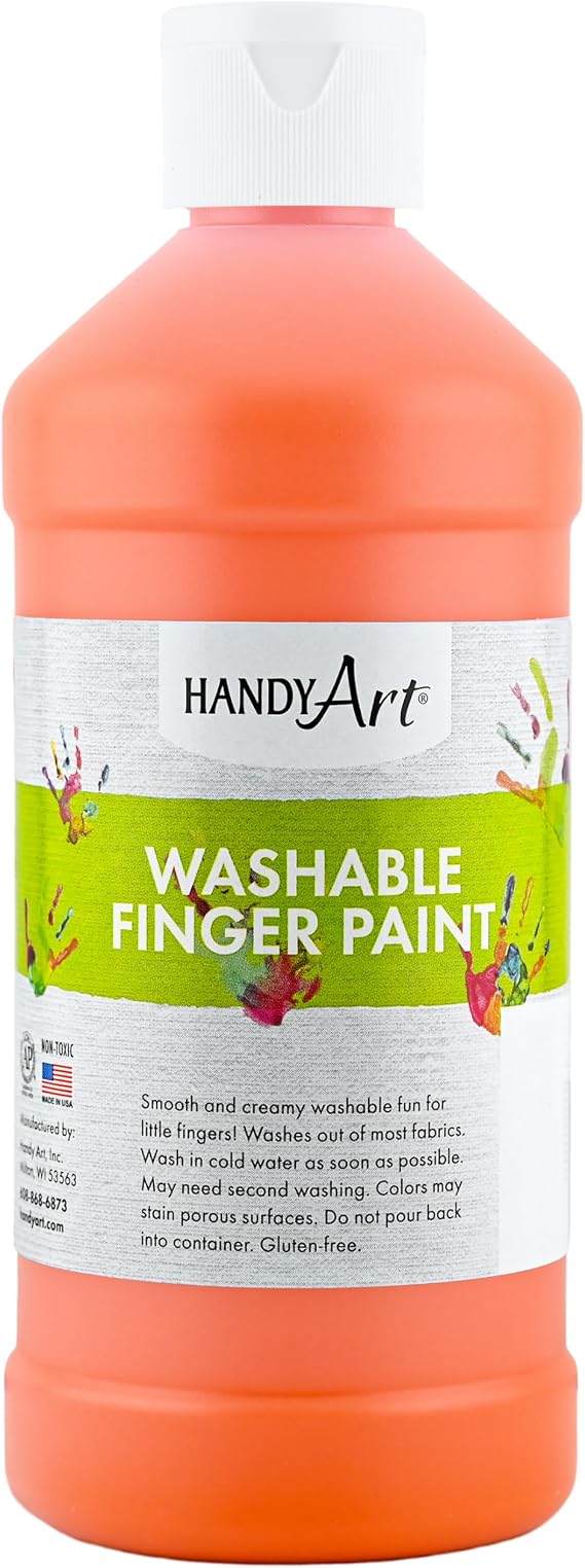 Handy Art Washable Finger Paint, 4 Fluorescent Neon Color Set, 8 oz Bottles
