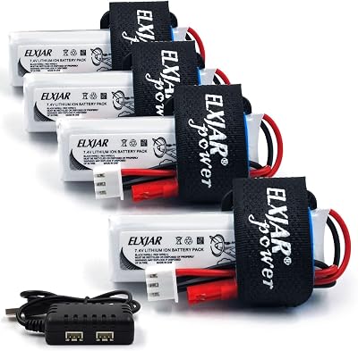 4-Pack 2S 7.4V 600mAh Li-Po Battery with Dual Charger Compatible with XK A280 A160 A300 RC Airplanes, Gliders, FPV Drones and Hobby Models